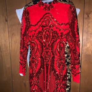 Fashion Nova Unlined Red sequin mesh dress